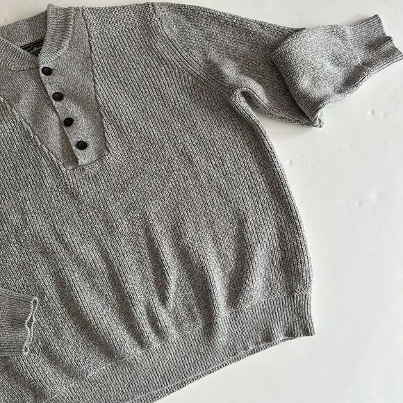Eddie Bauer Henley Button Fishermen Sweater Cotton Heather Gray Men's Size XL - Picture 1 of 8